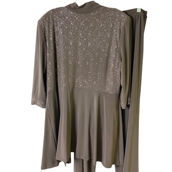R&M Richards Size 14W Womens 3/4 Sleeve Brown Sparkle Pantsuit - Picture 15 of 16